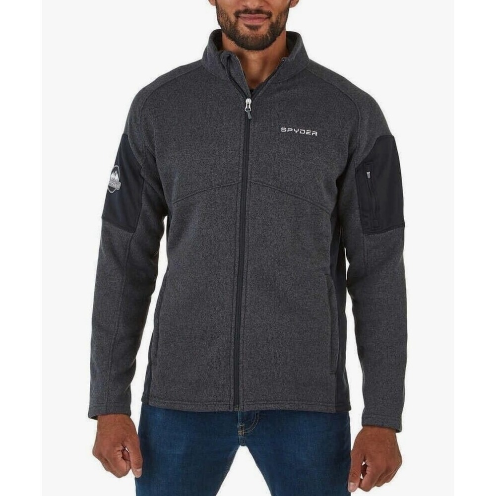 Spyder Full Zip Athletic Jacket M Black/Gray Arm Pocket Athleisure Fleece Inner